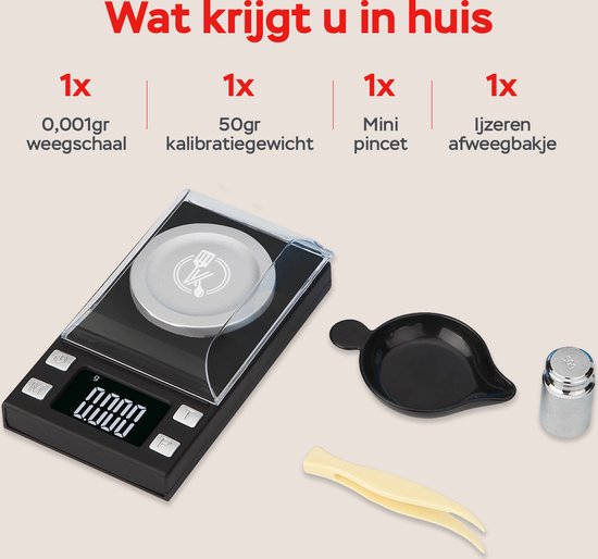 Kitchenwell digitale precisie weegschaal - 0,001 tot 100 gram