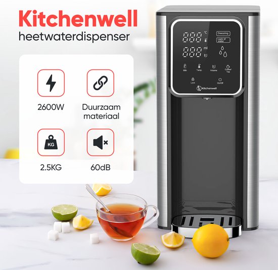 Kitchenwell Heetwaterdispenser 3.0L - 2600W - Touch Display - Melkfunctie - Instant Waterkoker - KN315