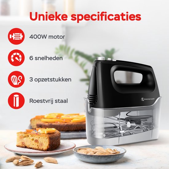 Kitchenwell Handmixer - 6 snelheden en turbofunctie - 400W  KN304