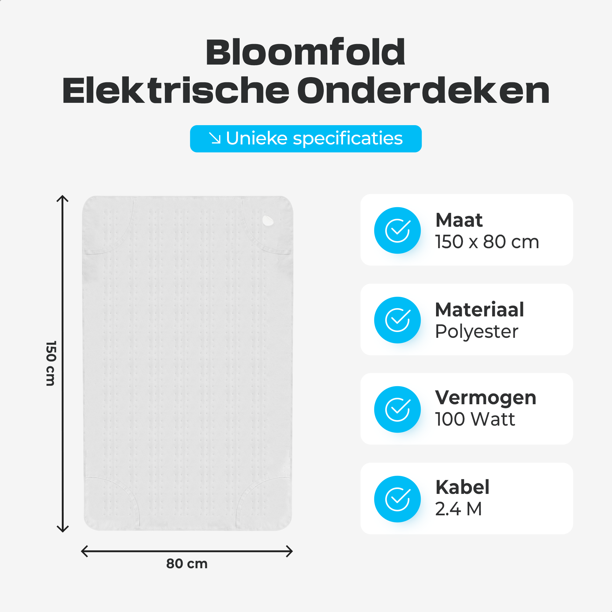 Bloomfold Elektrische Onderdeken - 150 x 80 cm