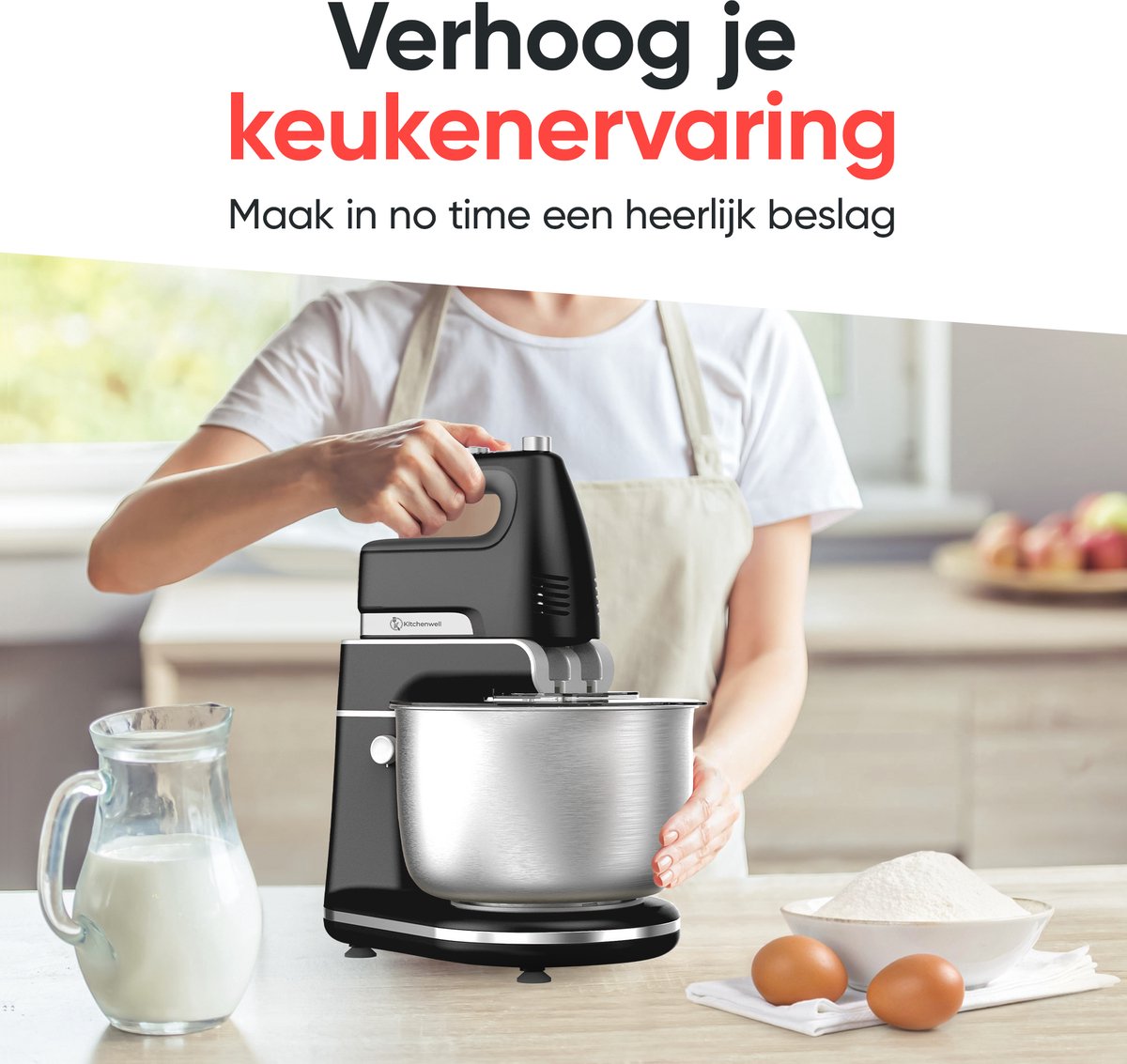 Kitchenwell Mixer - 5 snelheden en turbofunctie - 300W - 3.5L - KN305