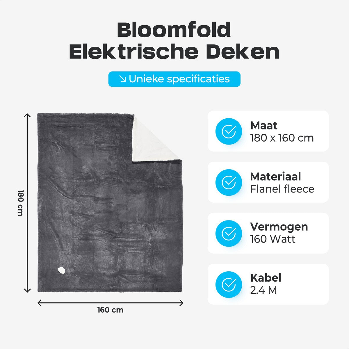 Bloomfold Elektrische Deken - 180 x 160 cm