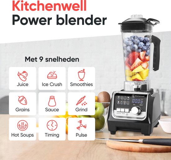 Kitchenwell Power Blender - 2000W - 2L - 9 Standen - KN312