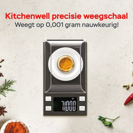 Kitchenwell digitale precisie weegschaal - 0,001 tot 100 gram
