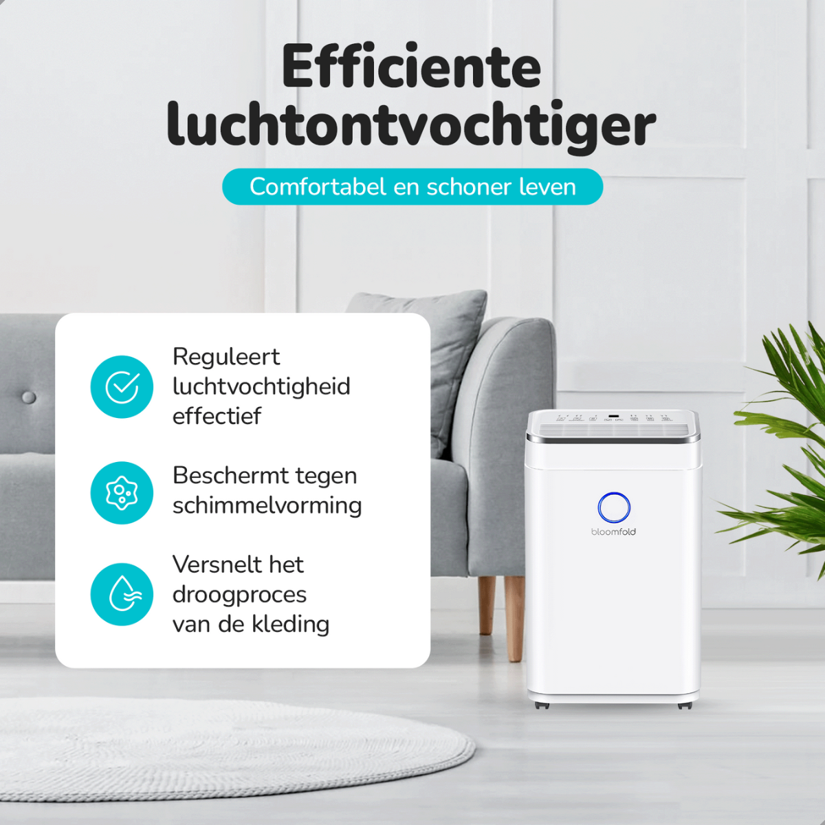 Bloomfold Luchtontvochtiger - 20L per Dag - Incl. Was-droog Functie - BF006