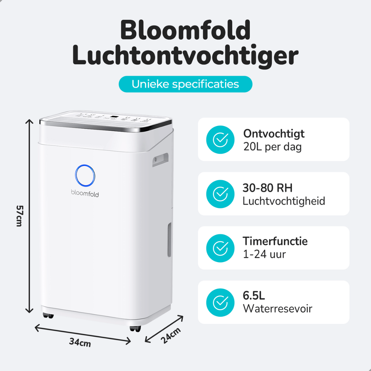 Bloomfold Luchtontvochtiger - 20L per Dag - Incl. Was-droog Functie - BF006