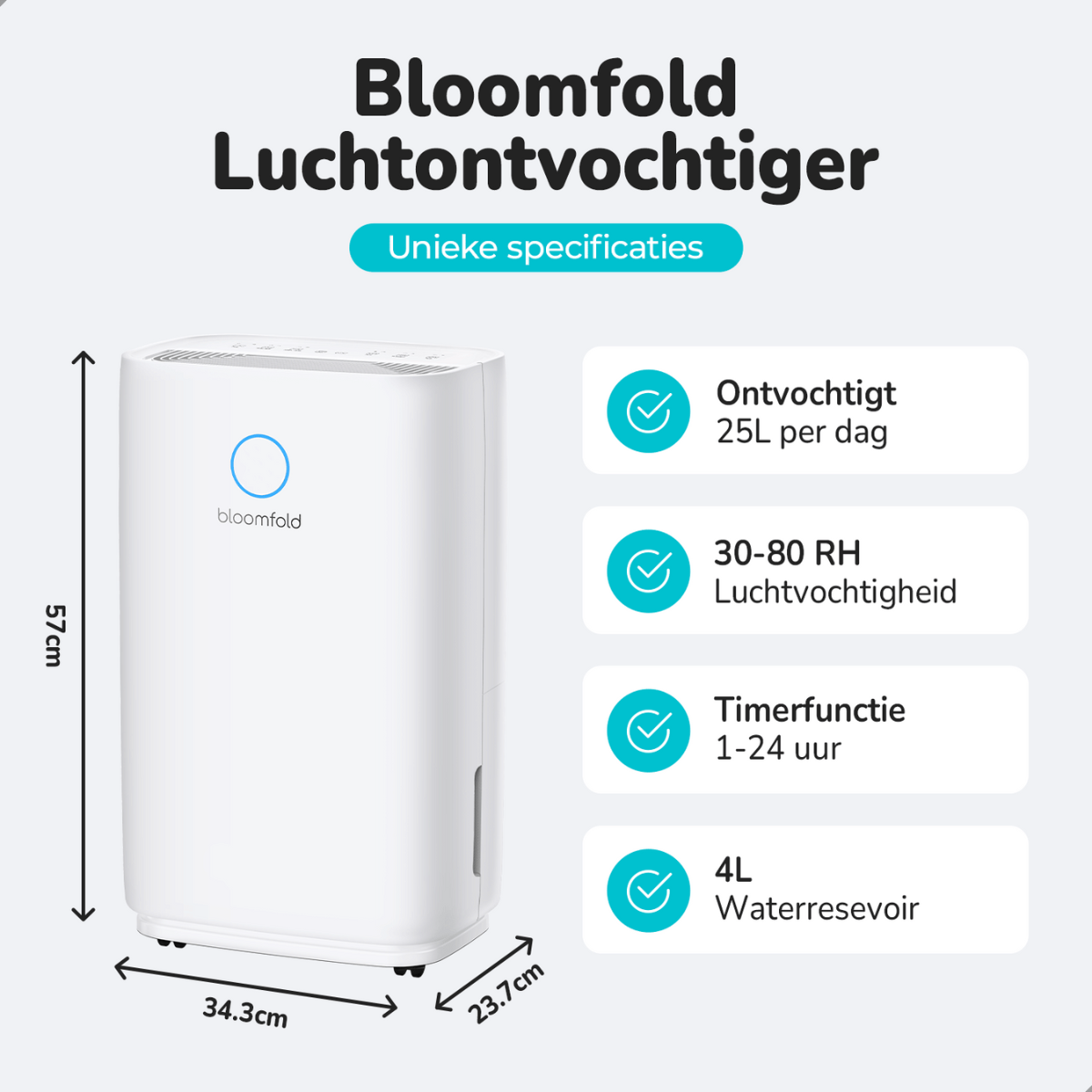 Bloomfold Luchtontvochtiger - 25L per Dag - Incl. Was-droog Functie - BF007