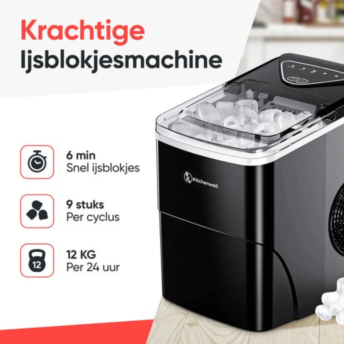 Kitchenwell IJsblokjesmachine – 2L – 12kg/24 uur - KN330