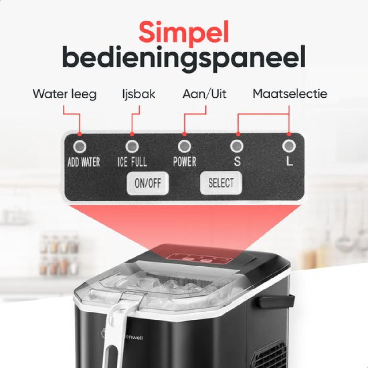 Kitchenwell IJsblokjesmachine – 1.3L– 12kg/24 uur - KN331